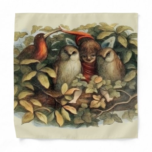 Owls and Elf Fairies Nature Rich Illustration Bandana