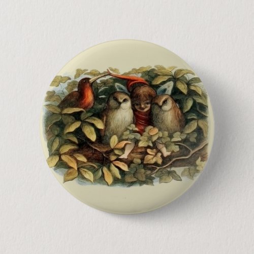 Owls and Elf Fairies Nature Rich Illustration Button