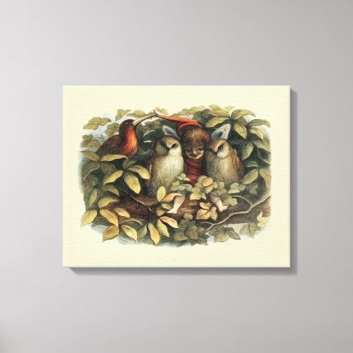 Owls and Elf Fairies Nature Rich Illustration Canvas Print