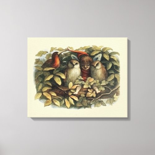 Owls and Elf Fairies Nature Rich Illustration Canvas Print