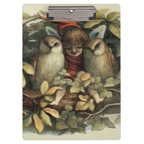 Owls and Elf Fairies Nature Rich Illustration Clipboard
