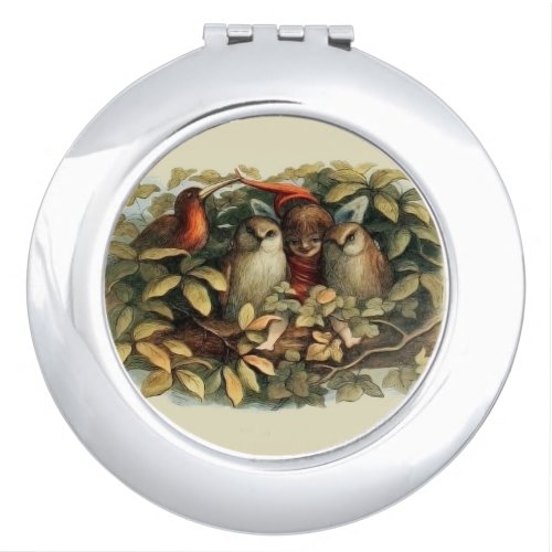 Owls and Elf Fairies Nature Rich Illustration Compact Mirror