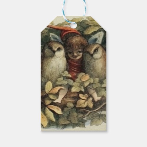Owls and Elf Fairies Nature Rich Illustration Gift Tags
