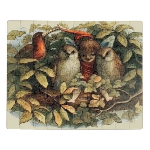 Owls and Elf Fairies Nature Rich Illustration Jigsaw Puzzle