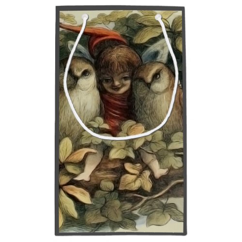 Owls and Elf Fairies Nature Rich Illustration Small Gift Bag