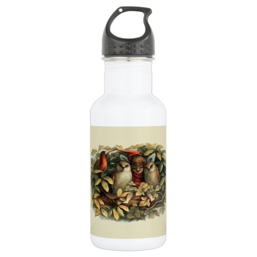 Owls and Elf Fairies Nature Rich Illustration Stainless Steel Water Bottle