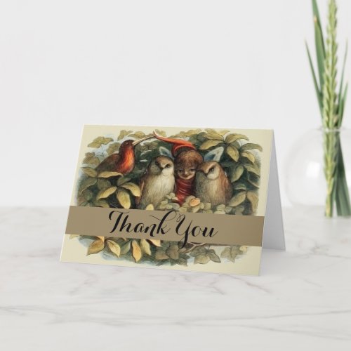 Owls and Elf Fairies Nature Rich Illustration Thank You Card