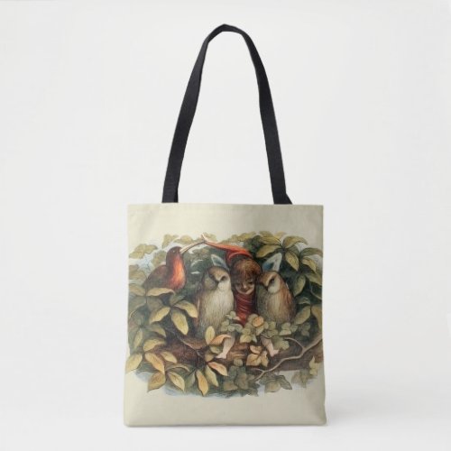 Owls and Elf Fairies Nature Rich Illustration Tote Bag