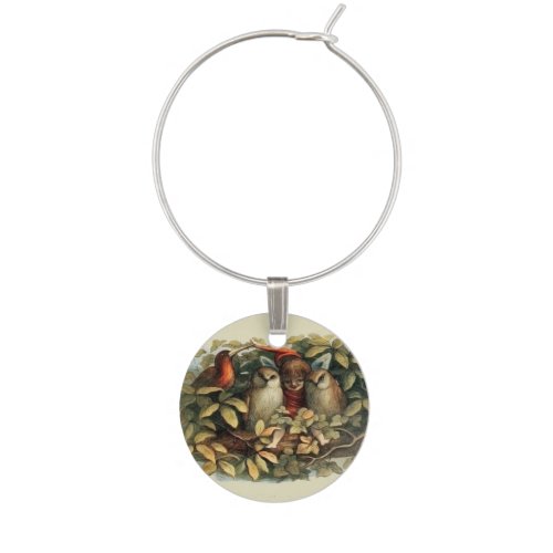 Owls and Elf Fairies Nature Rich Illustration Wine Charm