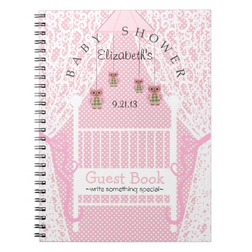 Owls and Lace Pink Baby Shower Guest Book_ Notebook