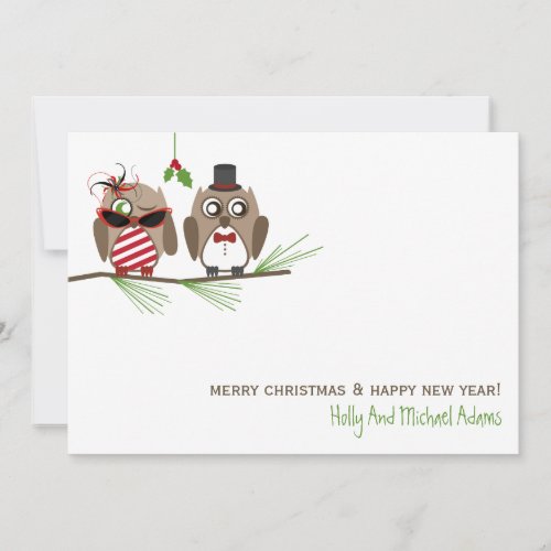 Owls and Mistletoe Christmas Card