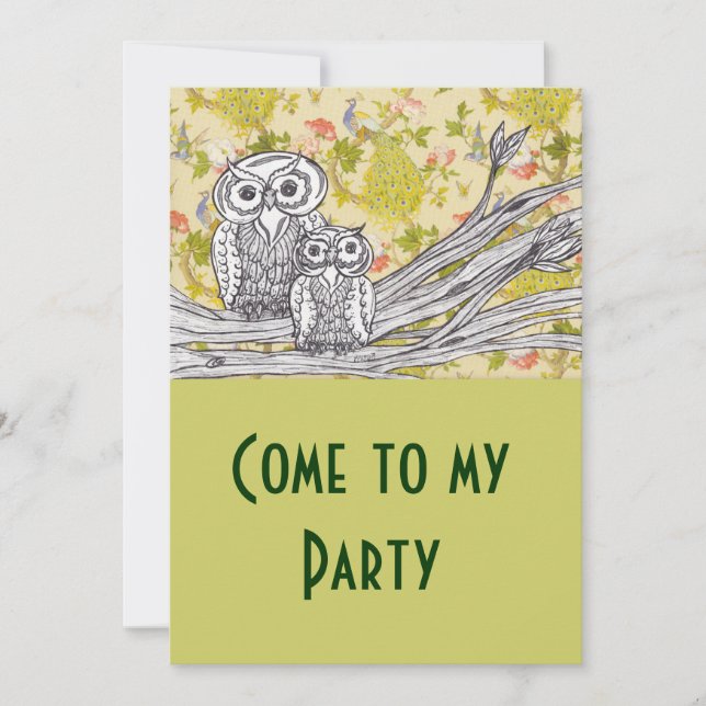 Owls and Peacocks Invitations (Front)