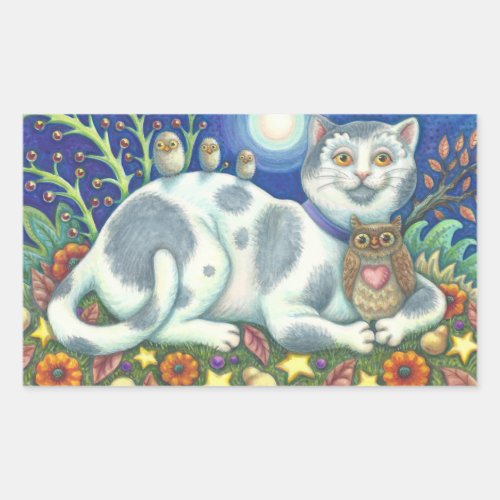 Owls And The Pussycat Folk Art CAT STICKERS Sheet