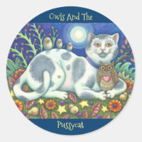 Owls And The Pussycat Folk Art CAT STICKERS Sheet