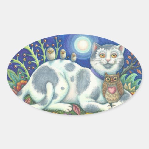 Owls And The Pussycat Folk Art CAT STICKERS Sheet