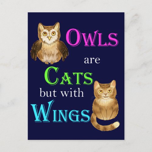 Owls are cats with wings postcard