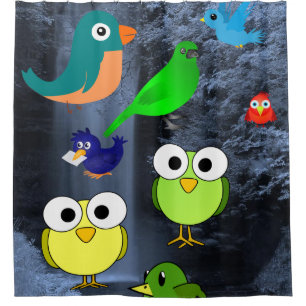 owls birds blue children's shower curtain