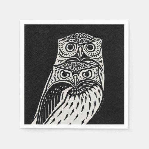 Owls Black and White Paper Napkins