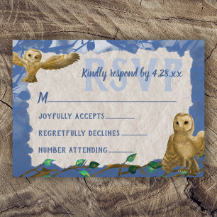Owls, Blue & Beige Bar Mitzvah RSVP Card