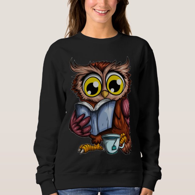 Owls Book Newspaper Crime Novel Hot Tea Cup Owl Re Sweatshirt (Front)