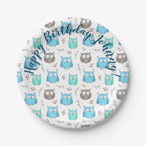 Owls  Branches Pattern Paper Plate