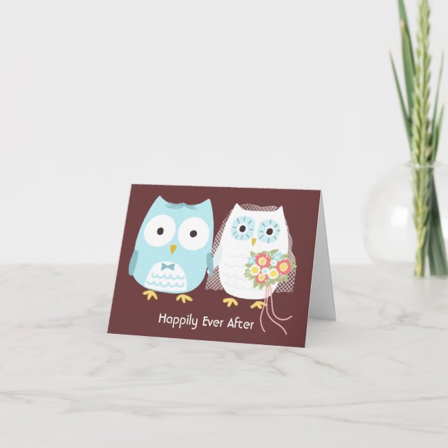 Owls Bride and Groom Cute Newlyweds Thank You (Front)