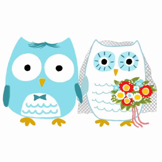 Owls Bride and Groom - Fun Wedding Cake Topper Cutout (Front)