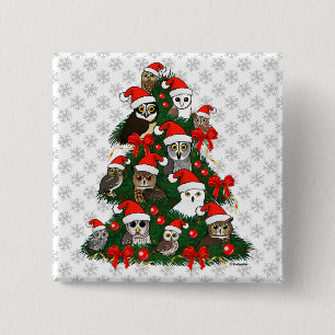 Owls Christmas Tree Button