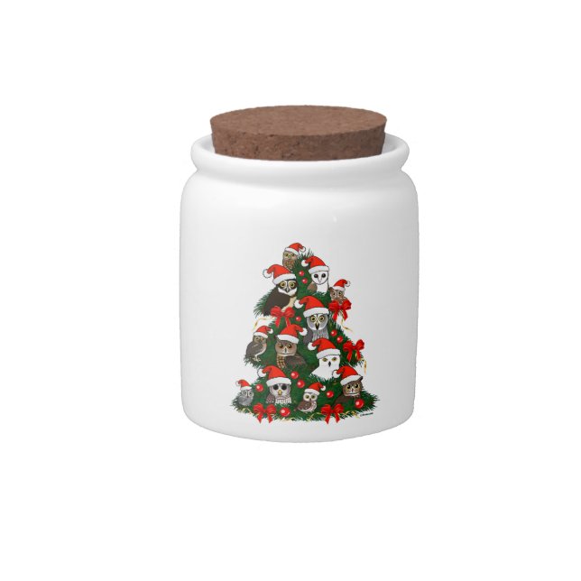 Owls Christmas Tree Candy Jar (Front)