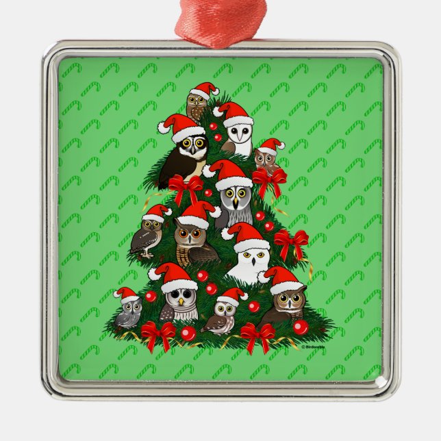 Owls Christmas Tree Metal Ornament (Front)