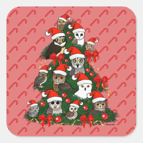 Owls Christmas Tree Square Sticker