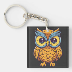 Owl's Delight: Kawaii-Style Graphic Design Keychain