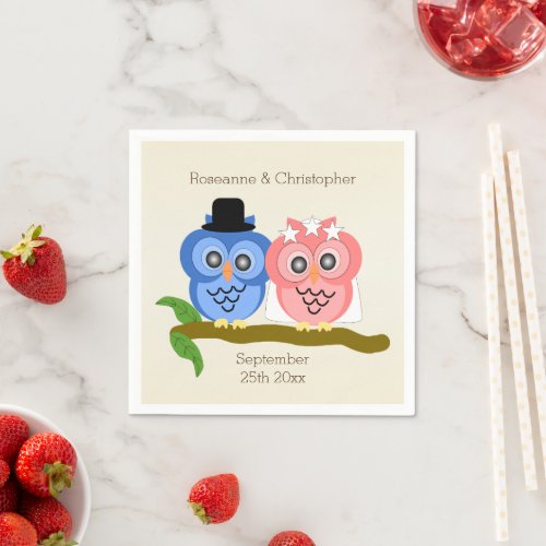 Owls Design Champagne Coloured Wedding Napkins