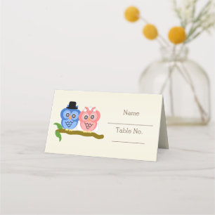 Owls Design Champagne Coloured Wedding Place Card