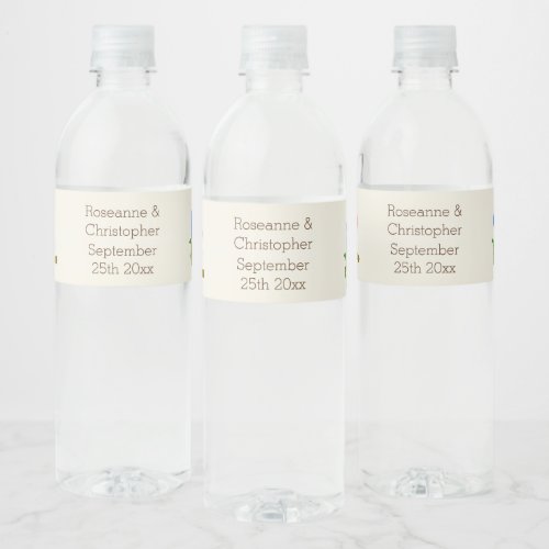 Owls Design Champagne Coloured Wedding Water Bottle Label