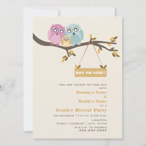Owls Fall Gender Reveal Party Invitation