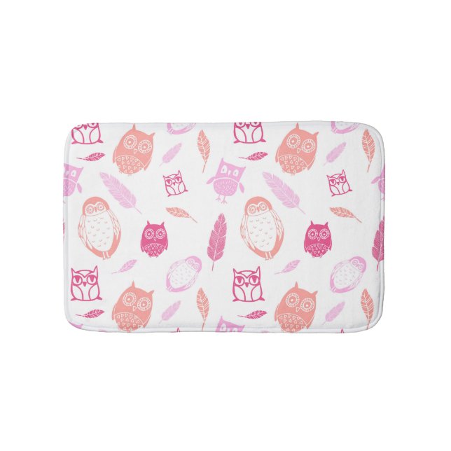 Owls Feathers Pink Coral Bathmat (Front)