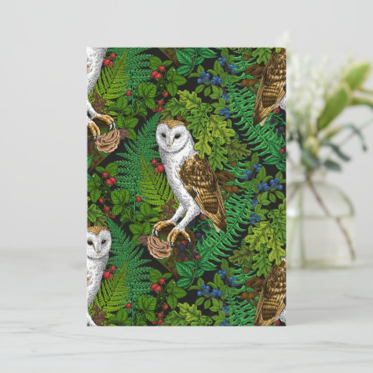 Owls, ferns, oak and berries (Standing Front)