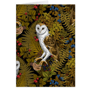 Owls, ferns, oak and berries 2
