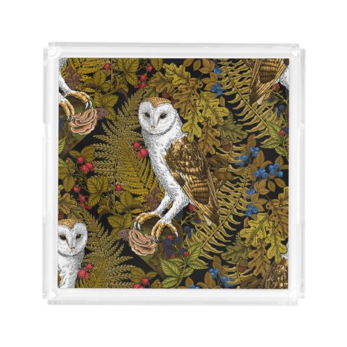 Owls ferns oak and berries 2 acrylic tray