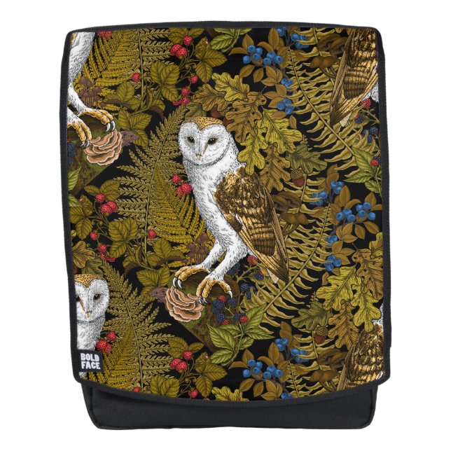 Owls, ferns, oak and berries 2 backpack (Front)