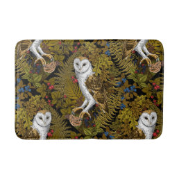 Owls, ferns, oak and berries 2 bath mat