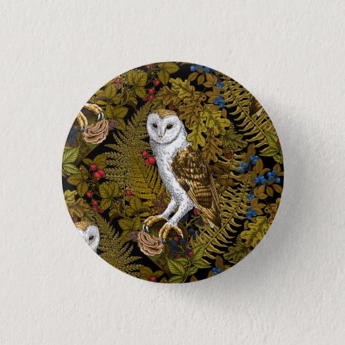 Owls ferns oak and berries 2 button