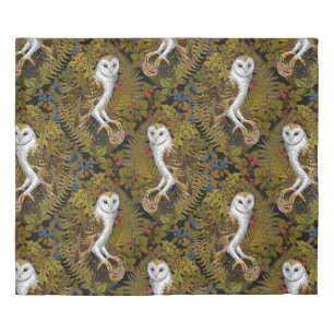 Owls, ferns, oak and berries 2 duvet cover