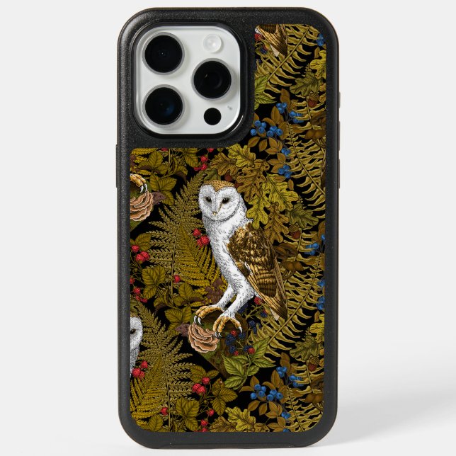 Owls, ferns, oak and berries 2 iPhone 15 pro max case (Back)