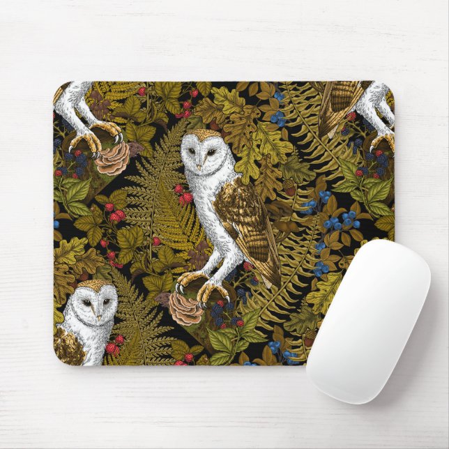 Owls, ferns, oak and berries 2 mouse pad (With Mouse)