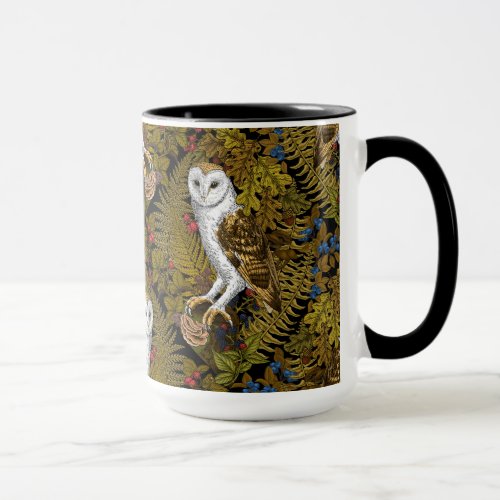 Owls, ferns, oak and berries 2 mug