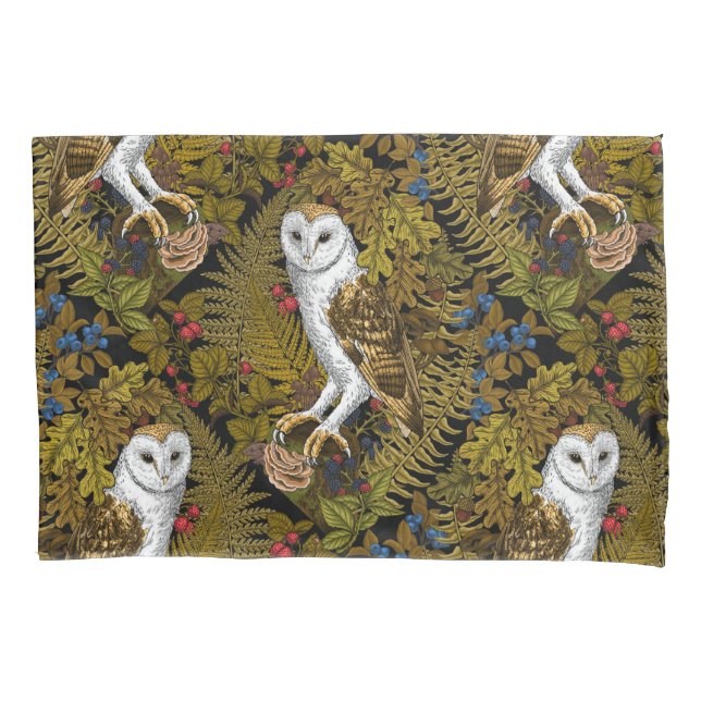 Owls, ferns, oak and berries 2 pillow case (Front-Left)