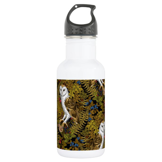 Owls, ferns, oak and berries 2 stainless steel water bottle (Front)