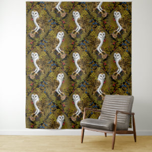 Owls, ferns, oak and berries 2 tapestry